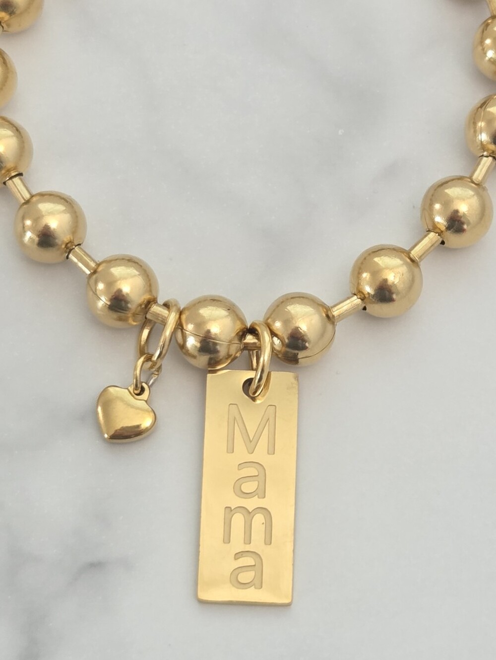 Gold Tone Ball Chain Mama Charm Bracelet Heart Charm Everyday Jewelry - Picture 4 of 11